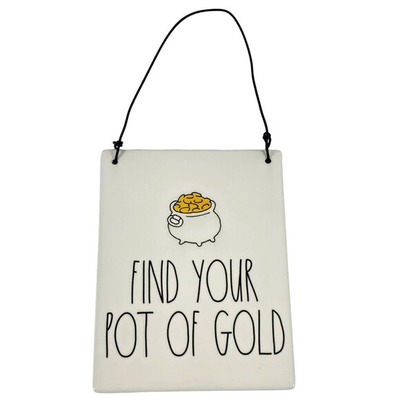 Rae Dunn St Patricks Day Sign Pot of Gold Wall Hanging Art Ceramic Plaque Home - Picture 1 of 9